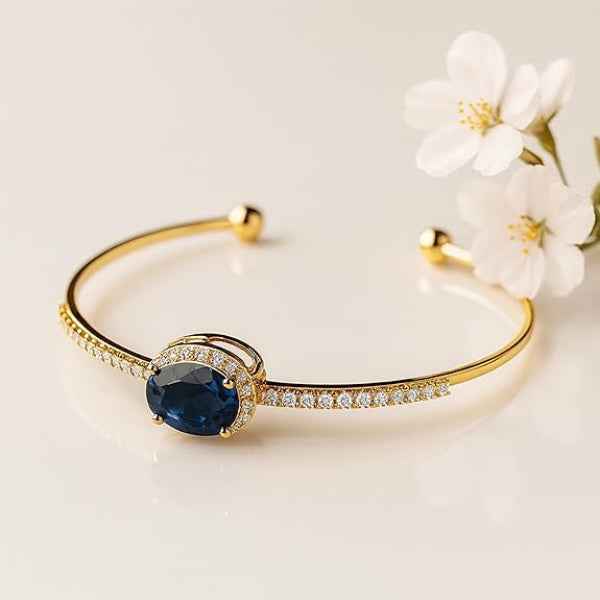 Blue Sapphire Gold Bangle - Elegant Crystal Bracelet for Women