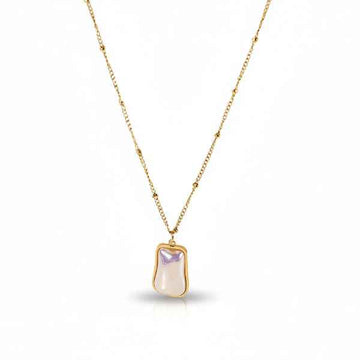 Shell Pearl Necklace - Gold Irregular Molten Frame Pendant Jewelry