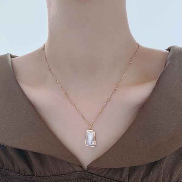 Shell Pearl Necklace - Gold Irregular Molten Frame Pendant Jewelry