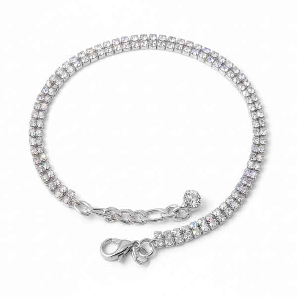 Shimmering Tennis Anklet - Double Row Crystal Foot Jewelry for Women