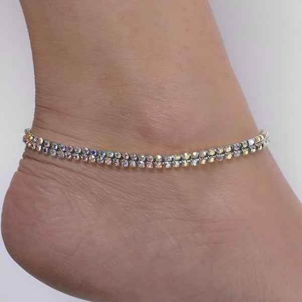 Shimmering Tennis Anklet - Double Row Crystal Foot Jewelry for Women
