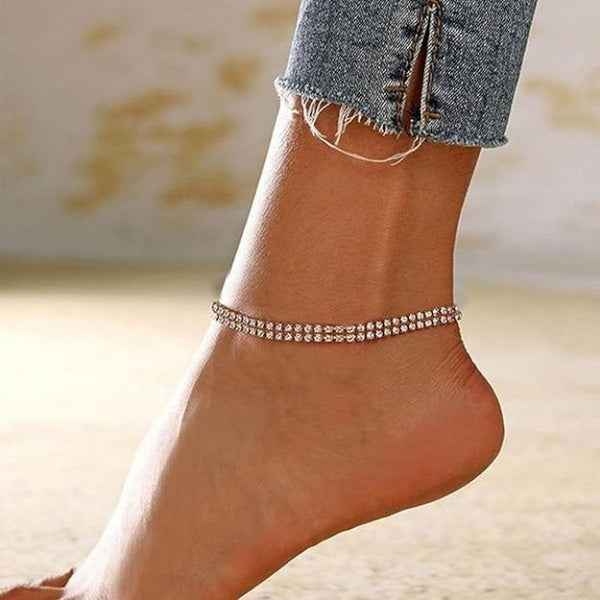 Shimmering Tennis Anklet - Double Row Crystal Foot Jewelry for Women