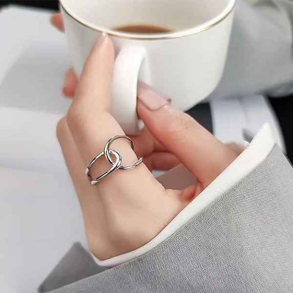 Silver Abstract Ring - Shimmering Intertwined Open Wrap Statement Ring