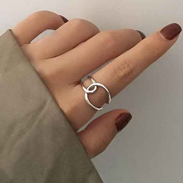 Silver Abstract Ring - Shimmering Intertwined Open Wrap Statement Ring