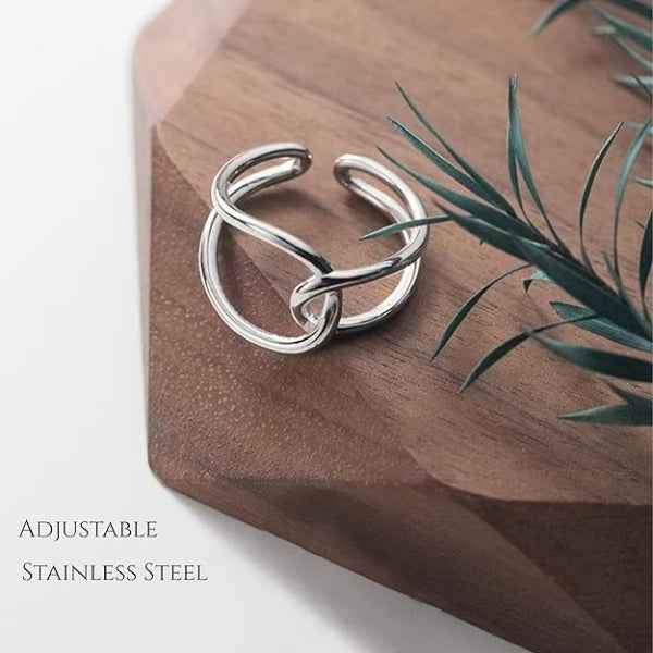 Silver Abstract Ring - Shimmering Intertwined Open Wrap Statement Ring