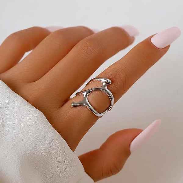 Silver Abstract Ring - Shimmering Wavy Open Wrap Statement Band Ring
