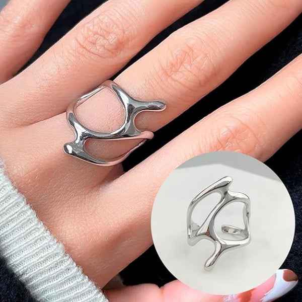Silver Abstract Ring - Shimmering Wavy Open Wrap Statement Band Ring