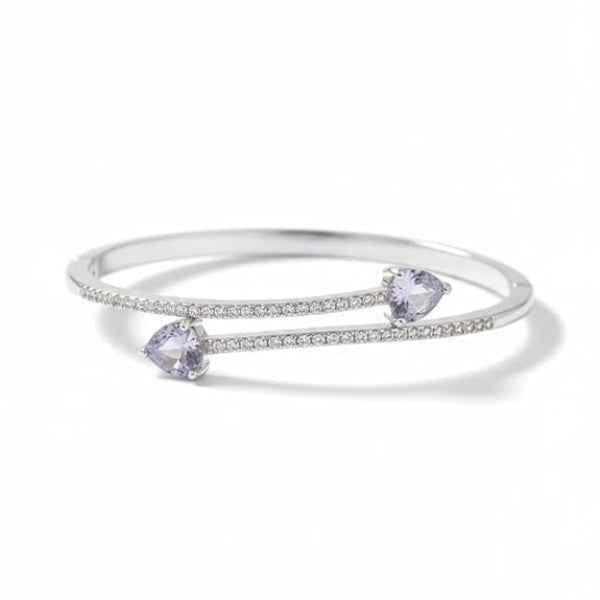 Silver Amethyst Bangle: Elegant Lavender Crystal Cuff for Women