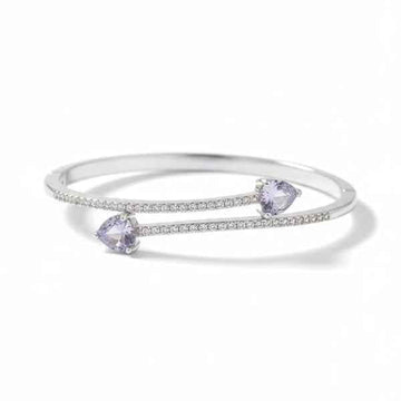Silver Amethyst Bangle: Elegant Lavender Crystal Cuff for Women