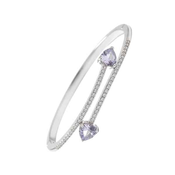 Silver Amethyst Bangle: Elegant Lavender Crystal Cuff for Women
