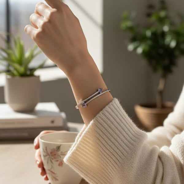 Silver Amethyst Bangle: Elegant Lavender Crystal Cuff for Women