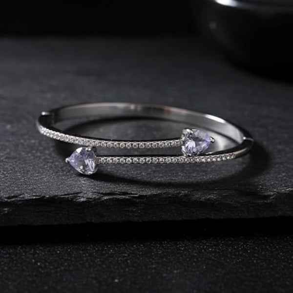 Silver Amethyst Bangle: Elegant Lavender Crystal Cuff for Women