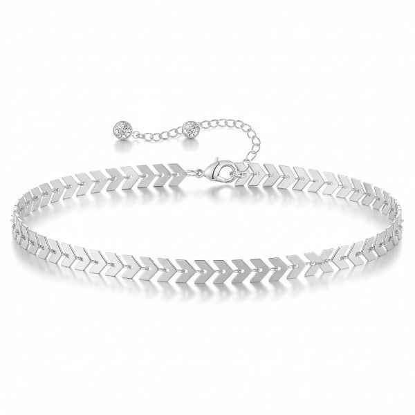 Shimmering Silver Arrow Chevron Anklet - Sparkling Adjustable Foot Jewelry