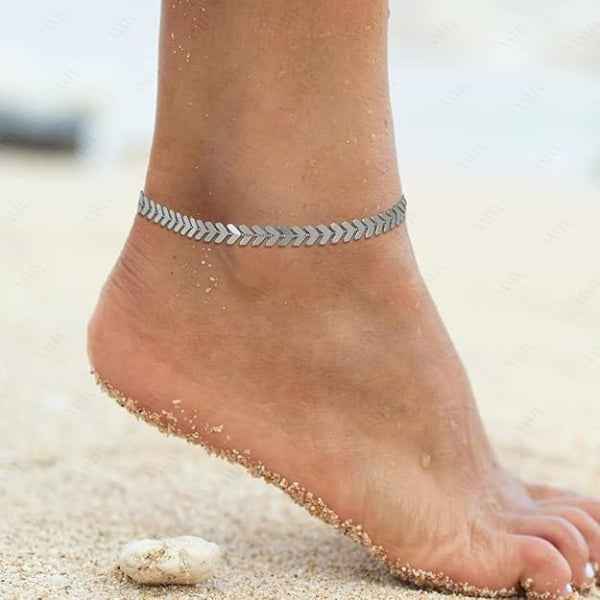 Shimmering Silver Arrow Chevron Anklet - Sparkling Adjustable Foot Jewelry