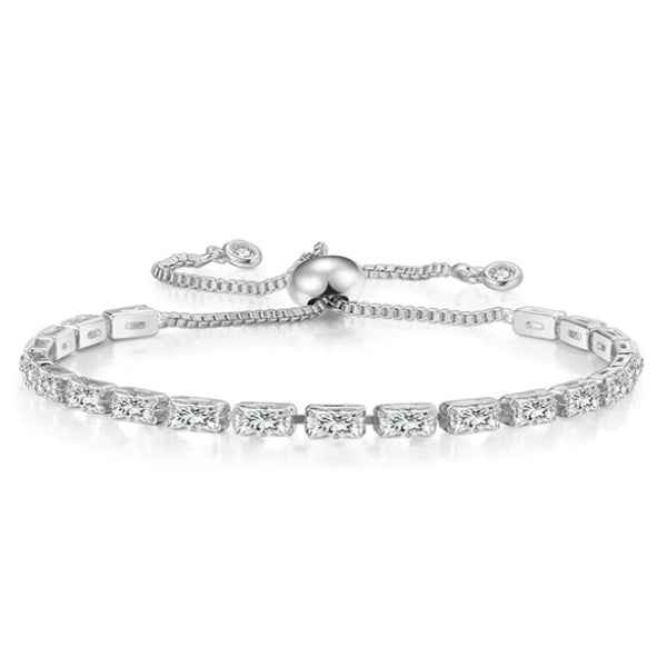 Chic Silver Baguette Crystal Bracelet | Radiant Adjustable Jewelry