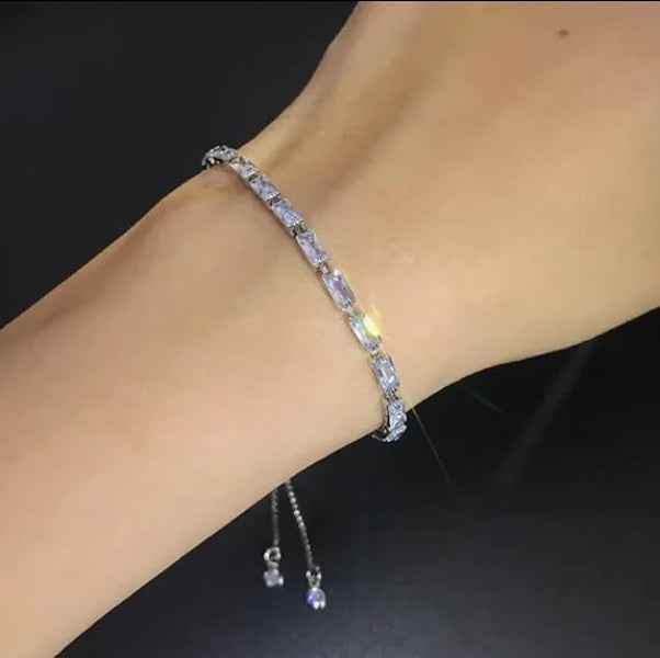 Chic Silver Baguette Crystal Bracelet | Radiant Adjustable Jewelry