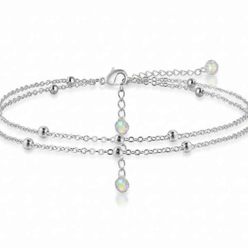 Silver Bar Anklet - Shimmering Double Layer Dainty Foot Jewelry for Women