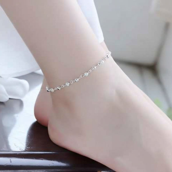 Silver Bead Anklet and Bracelet – Dainty Boho Stackable Foot Jewelry
