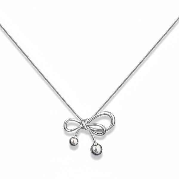 Chic Silver Bow Pendant Necklace | Dainty Ribbon Charm Jewelry