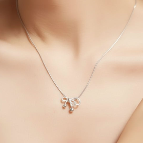 Chic Silver Bow Pendant Necklace | Dainty Ribbon Charm Jewelry