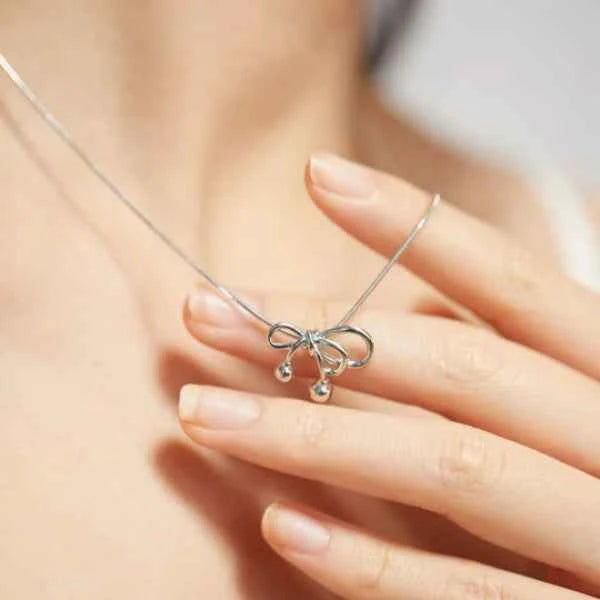 Chic Silver Bow Pendant Necklace | Dainty Ribbon Charm Jewelry