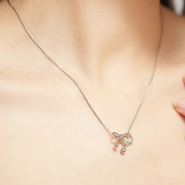 Chic Silver Bow Pendant Necklace | Dainty Ribbon Charm Jewelry