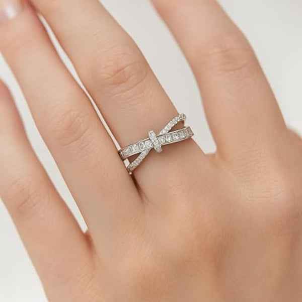 Silver Bow Ring - Shimmering Cubic Zirconia Stackable Promise Ring