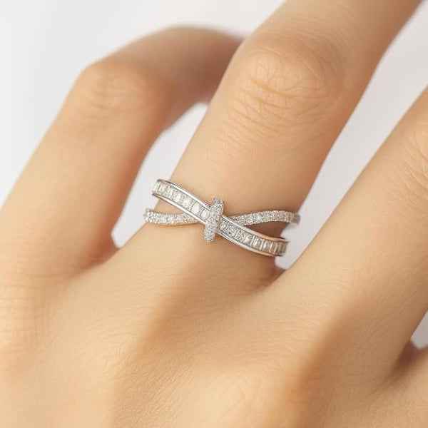 Silver Bow Ring - Shimmering Cubic Zirconia Stackable Promise Ring