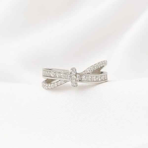 Silver Bow Ring - Shimmering Cubic Zirconia Stackable Promise Ring