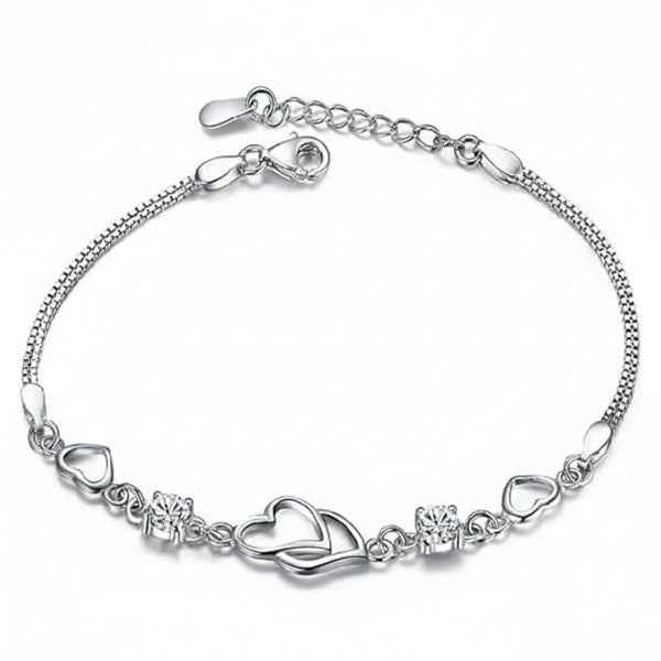 Elegant Silver Bracelet with Heart Link & Sparkling Cubic Zirconia