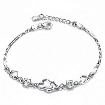 Elegant Silver Bracelet with Heart Link & Sparkling Cubic Zirconia