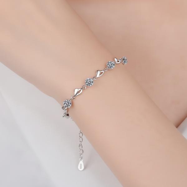 Silver Plated Heart Link Bracelet with Cubic Zirconia – Elegant Chic Jewelry