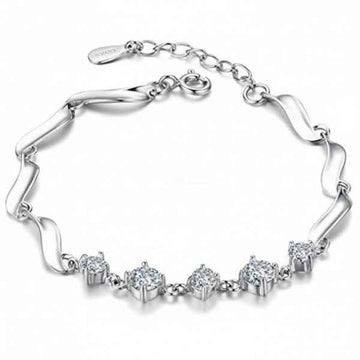 Silver Bracelet with Wave Link Design & Sparkling Cubic Zirconia