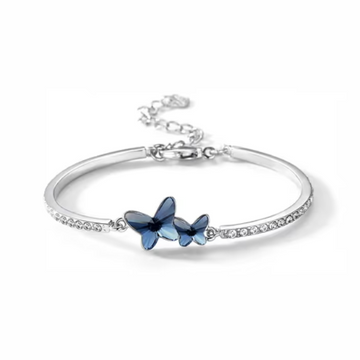 Stunning Silver Butterfly Bangle | Chic Blue Crystal Statement Piece