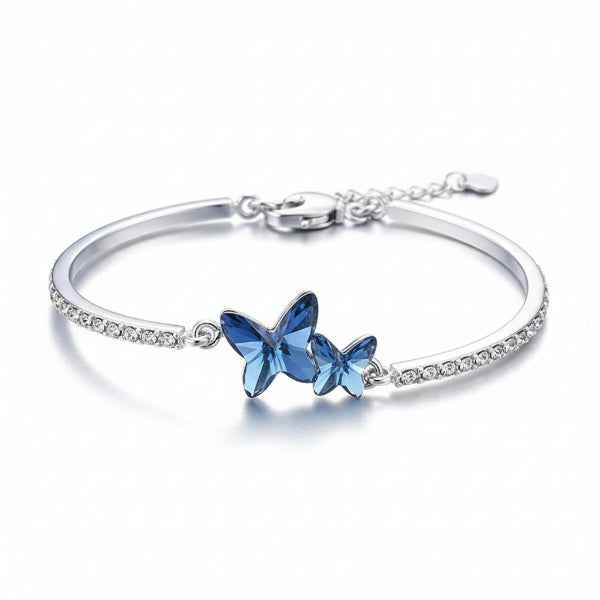 Stunning Silver Butterfly Bangle | Chic Blue Crystal Statement Piece
