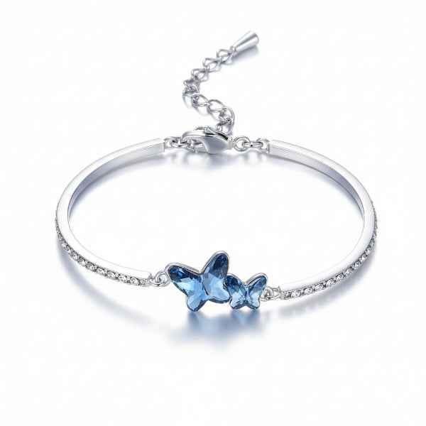 Stunning Silver Butterfly Bangle | Chic Blue Crystal Statement Piece