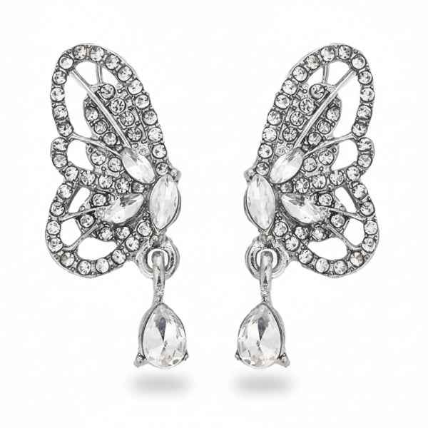 Silver Butterfly Earrings: Dainty Crystal Drop Jewelry for Women