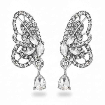 Silver Butterfly Earrings: Dainty Crystal Drop Jewelry for Women