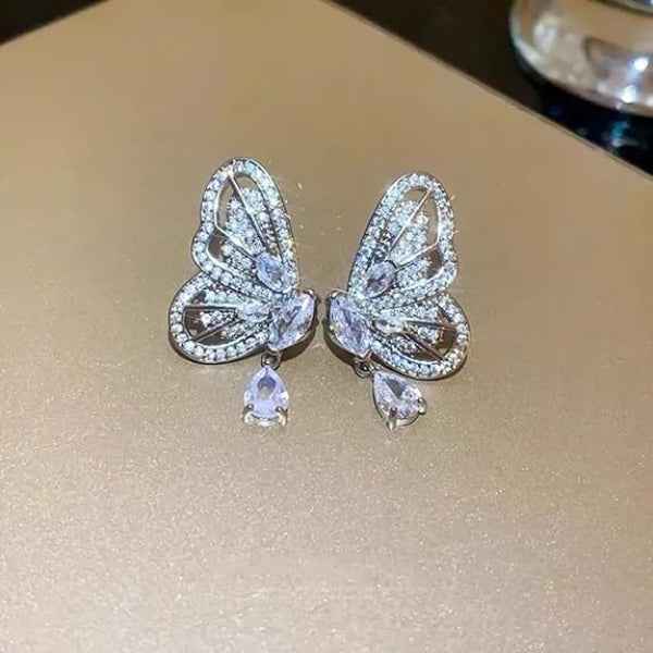 Silver Butterfly Earrings: Dainty Crystal Drop Jewelry for Women