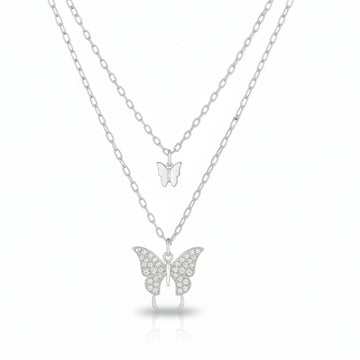 Sophisticated Silver Layered Butterfly Necklace | Radiant Rhinestone Jewelry