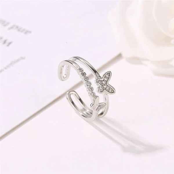 Silver Butterfly Finger Ring - Sparkling Crystal Adjustable Jewelry