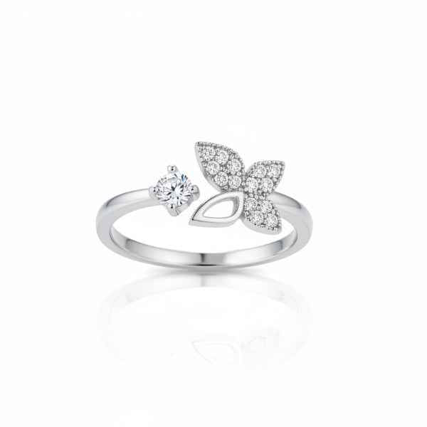 Bold Silver Butterfly Ring - Sparkling Crystal Adjustable Finger Ring