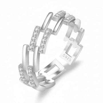 Silver Chain Ring - Shimmering Cubic Zirconia Adjustable Promise Ring