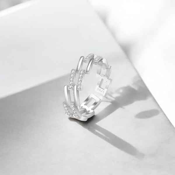 Silver Chain Ring - Shimmering Cubic Zirconia Adjustable Promise Ring