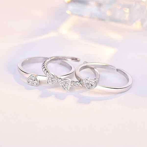 Silver Clover Ring - Shimmering Cubic Zirconia Stackable Heart Ring