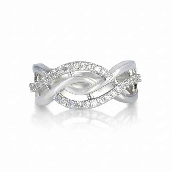 Silver Criss Cross Ring: Sparkling Infinity Band Eternity Ring
