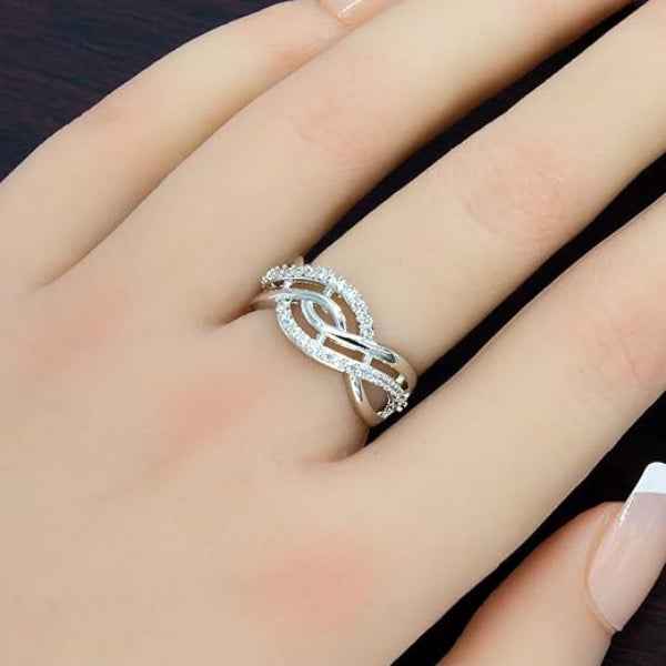 Silver Criss Cross Ring: Sparkling Infinity Band Eternity Ring
