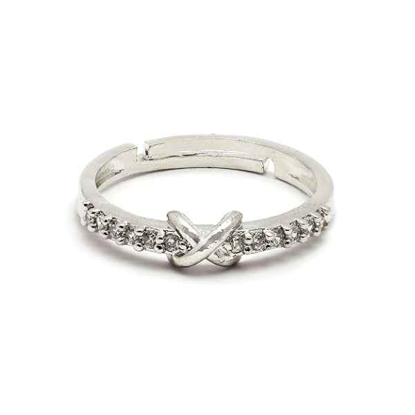 Bold Silver Criss Cross Ring - Radiant Sparkling Statement Finger Ring