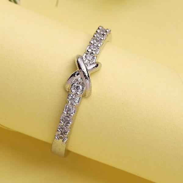 Bold Silver Criss Cross Ring - Radiant Sparkling Statement Finger Ring