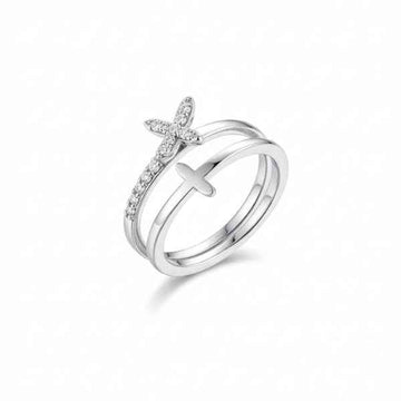 Silver Butterfly Ring - Shimmering Cubic Zirconia Adjustable Band Ring